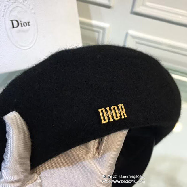 DIOR迪奧 2018走秀款 金字刺繡羊絨貝蕾帽 LLWJ7922